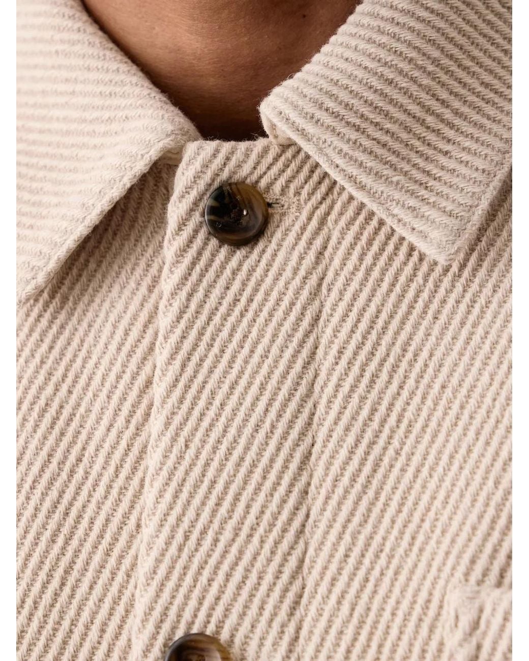 Les Deux Natural Diagonal-Stripe Chest-Pocket Overshirt for men