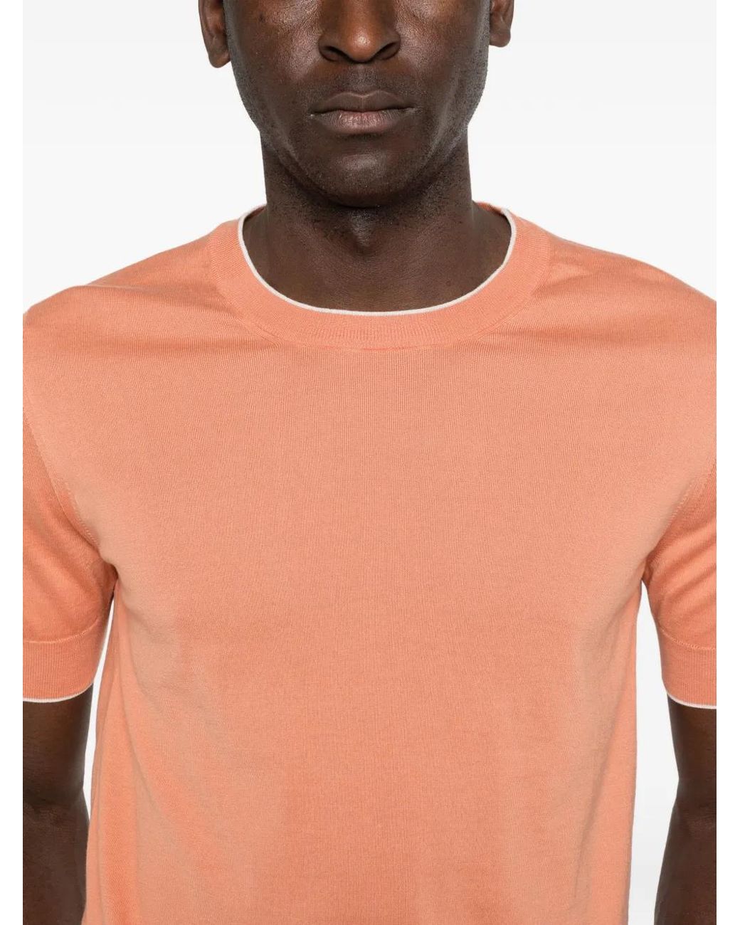 Brunello Cucinelli Orange Trimmed Short-Sleeve T-Shirt for men