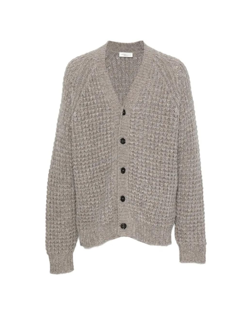 Roberto Collina Gray Waffle-Knit V-Neck Cardigan for men