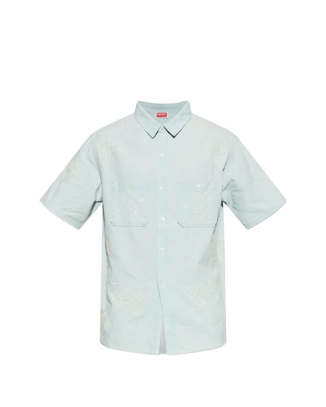 KENZO Blue Embroidered Short-Sleeve Shirt for men