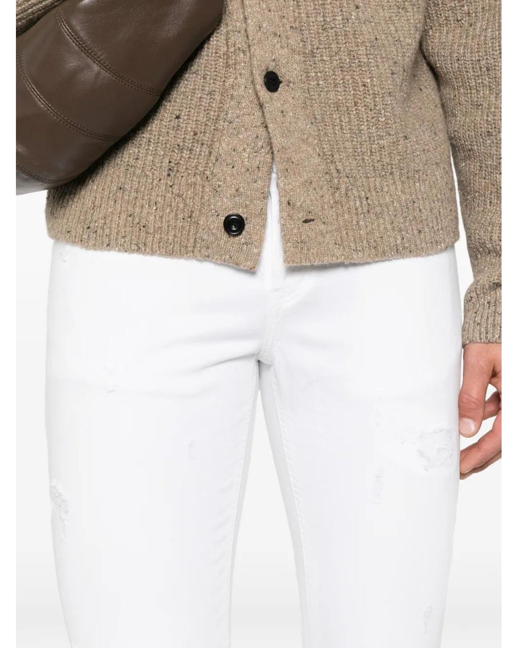 Dondup White Distressed Slim-Fit Jeans for men