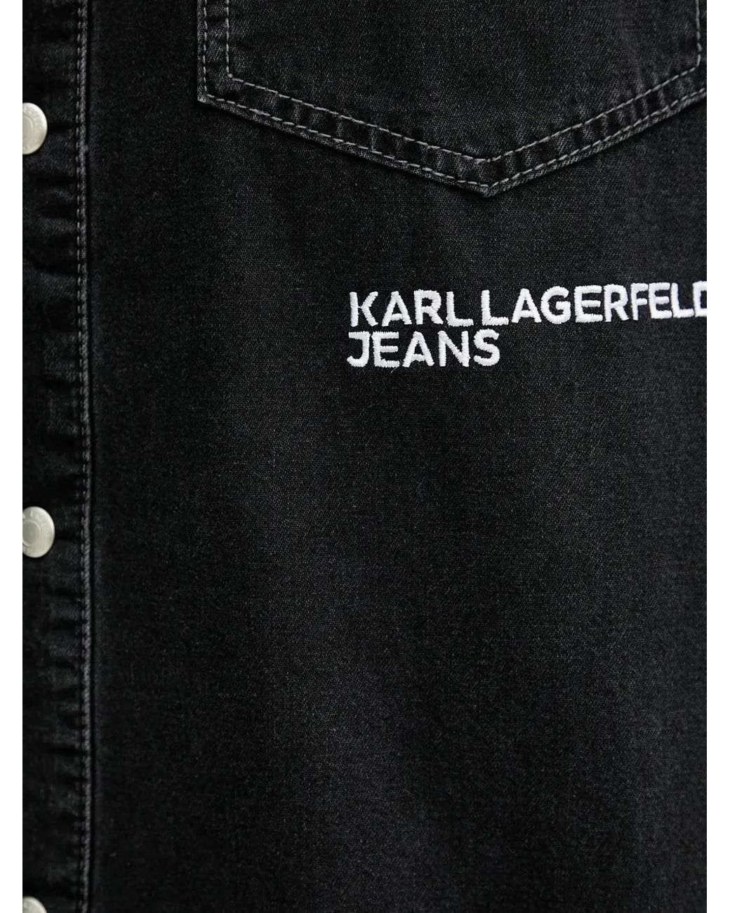 Karl Lagerfeld Black Embroidered-Pocket Denim Overshirt for men