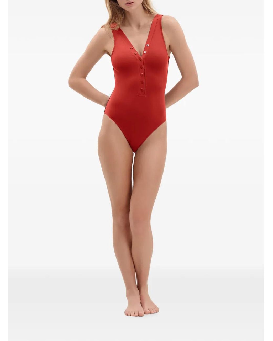 Eres Red Icône Button-Down Swimsuit