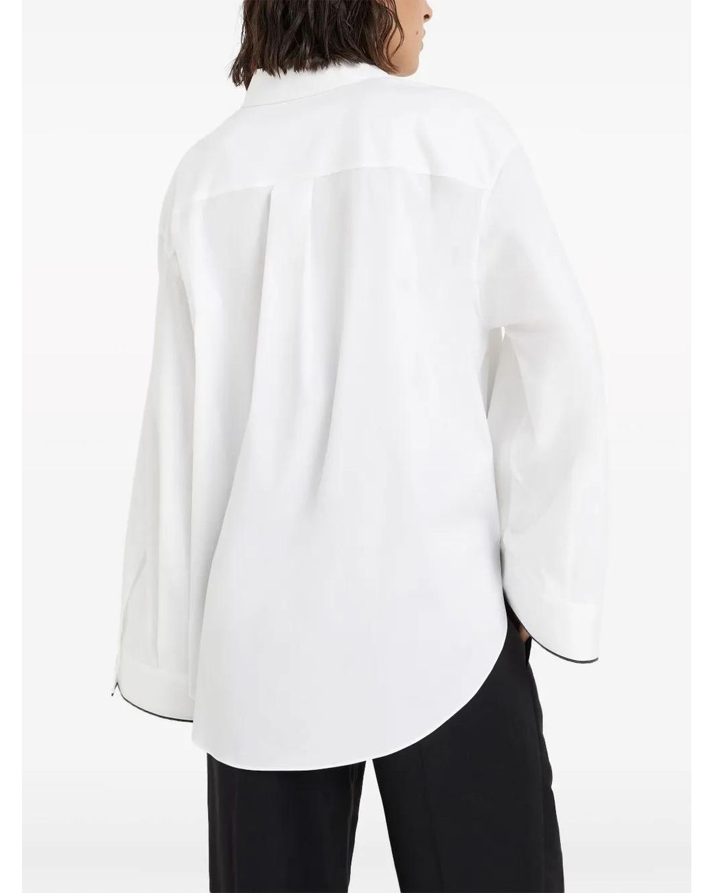 Brunello Cucinelli White Stretch-Cotton Poplin Shiny Cuff Shirt