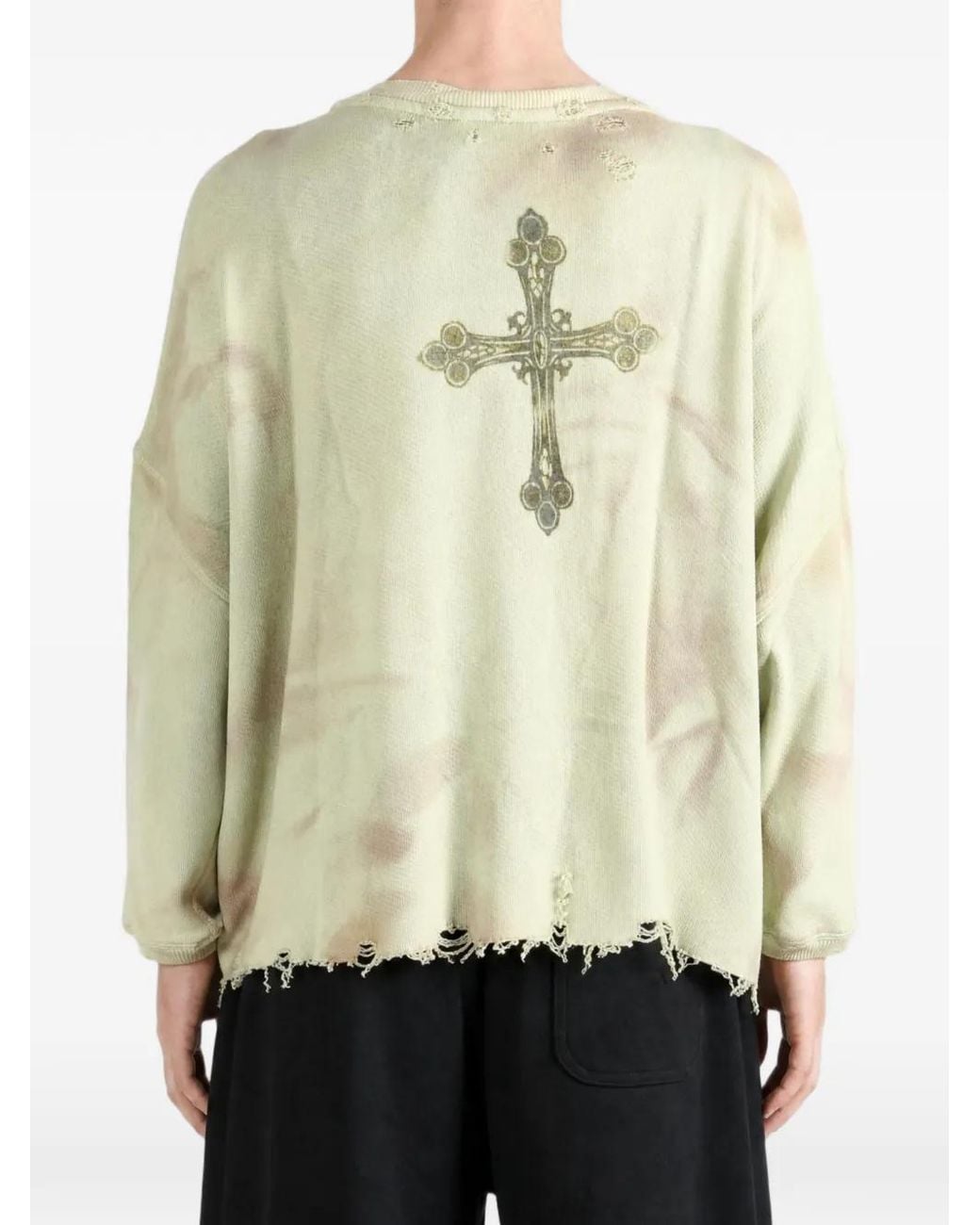 SAITOS White Flower-Patch Distressed Sweatshirt