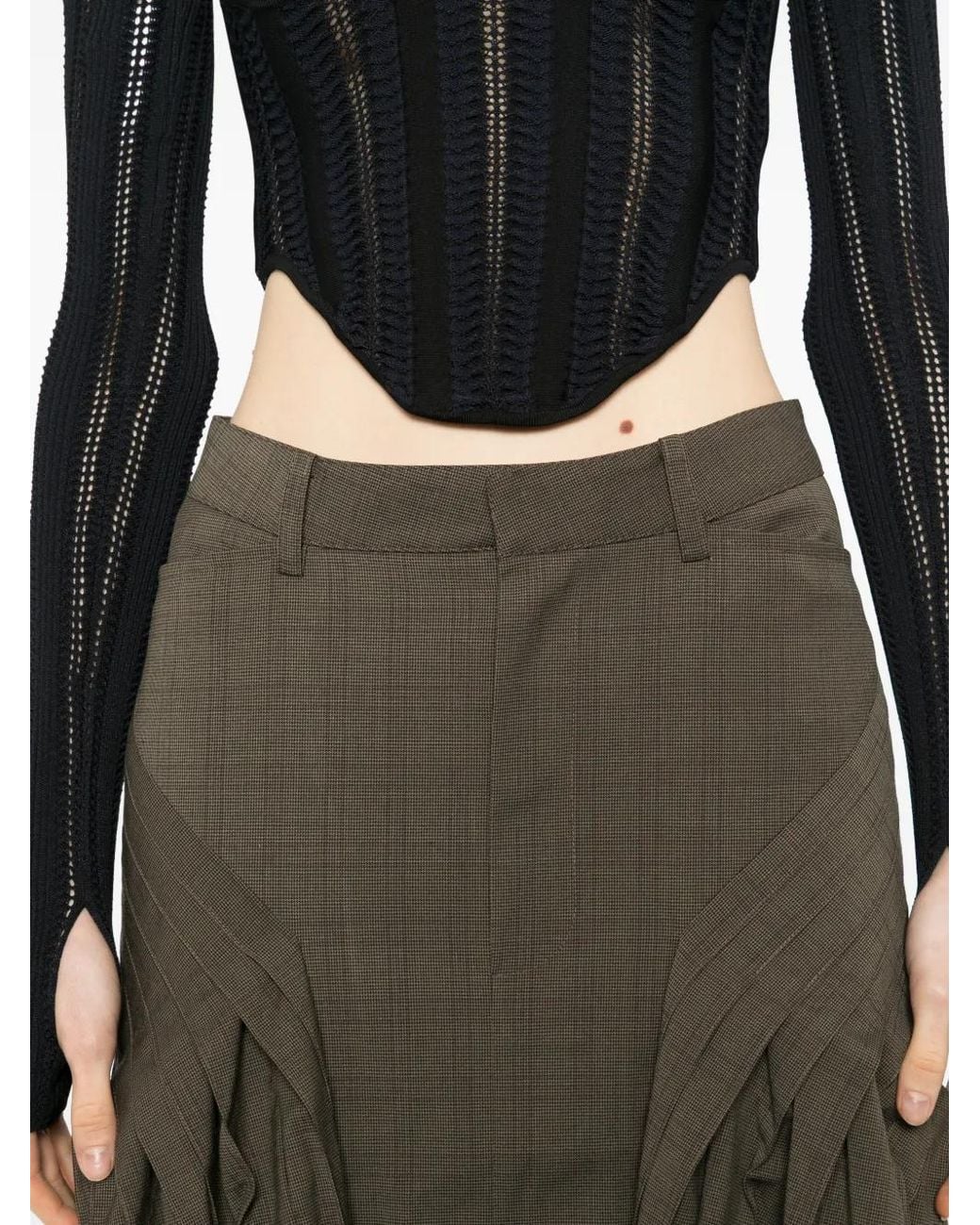 BONBOM Green Plaid Midi Skirt