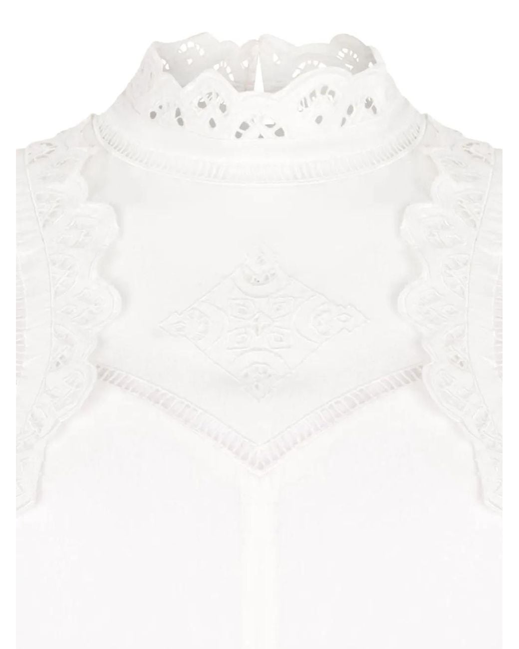 Isabel Marant White Embroidered Lace-Trimmed Blouse