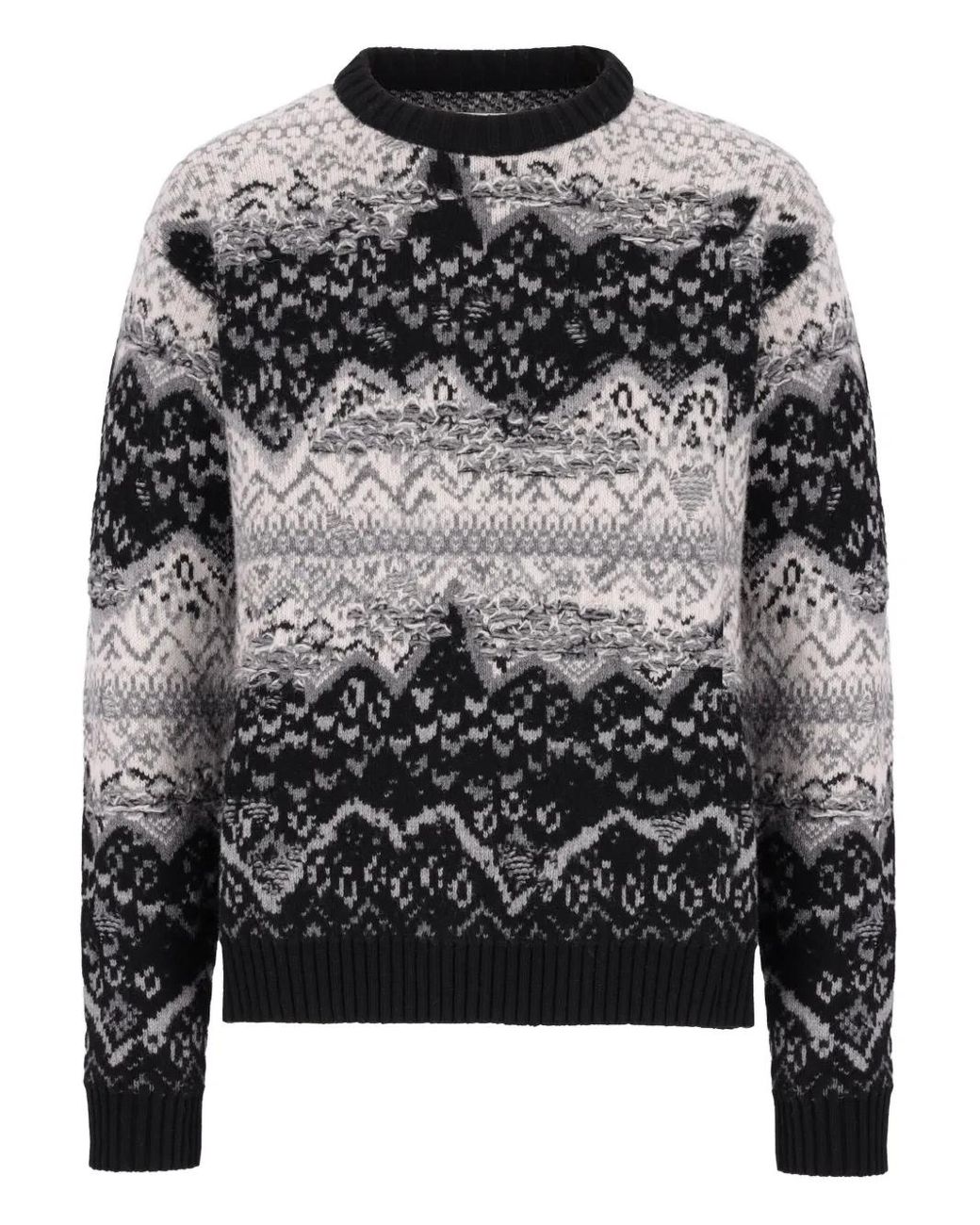 Laneus Gray Fairisle-Pattern Crew-Neck Sweater for men