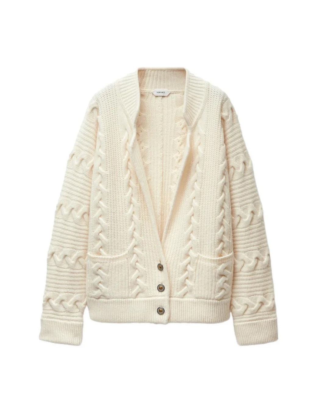 Versace White Wool & Cashmere Cable-Knit Cardigan