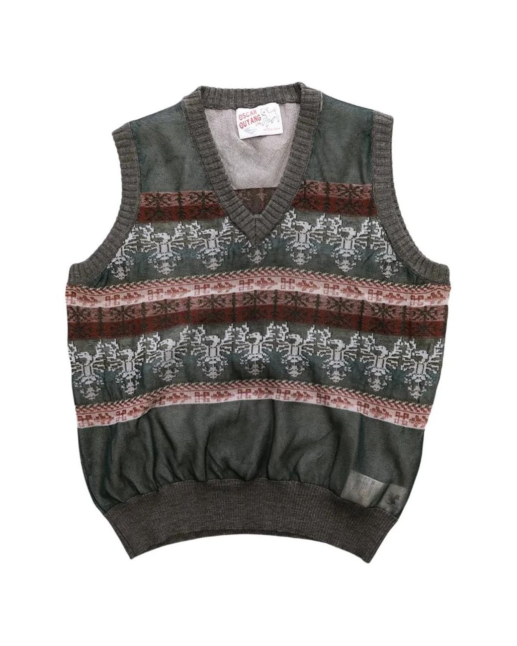 Oscar Ouyang Gray Jacquard V-Neck Sleeveless Sweater