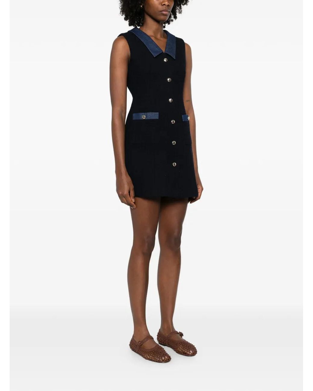 Maje Black Tweed Dress With Denim Details