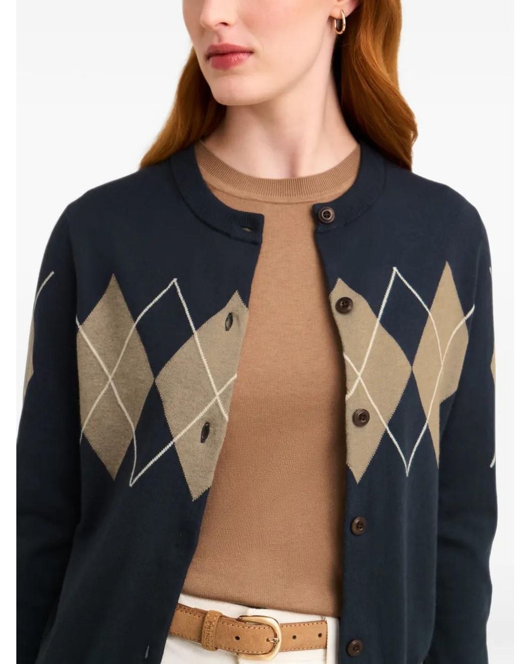 Pringle of Scotland Blue Diamond-Pattern Cardigan