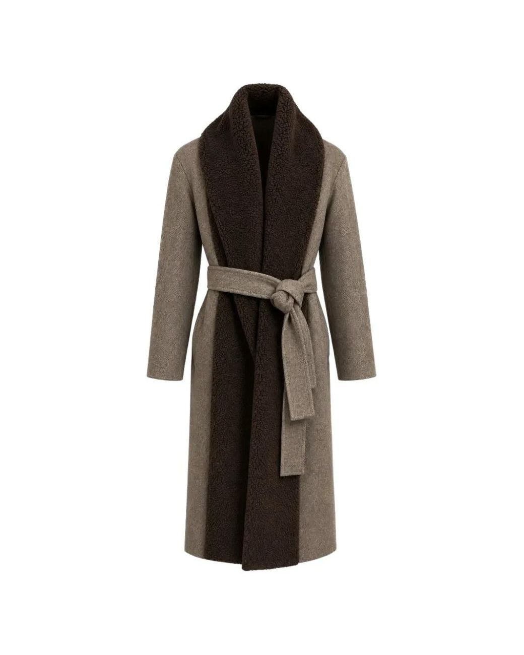 Rainmaker Brown Herringbone-Pattern Sherpa-Trim Coat for men