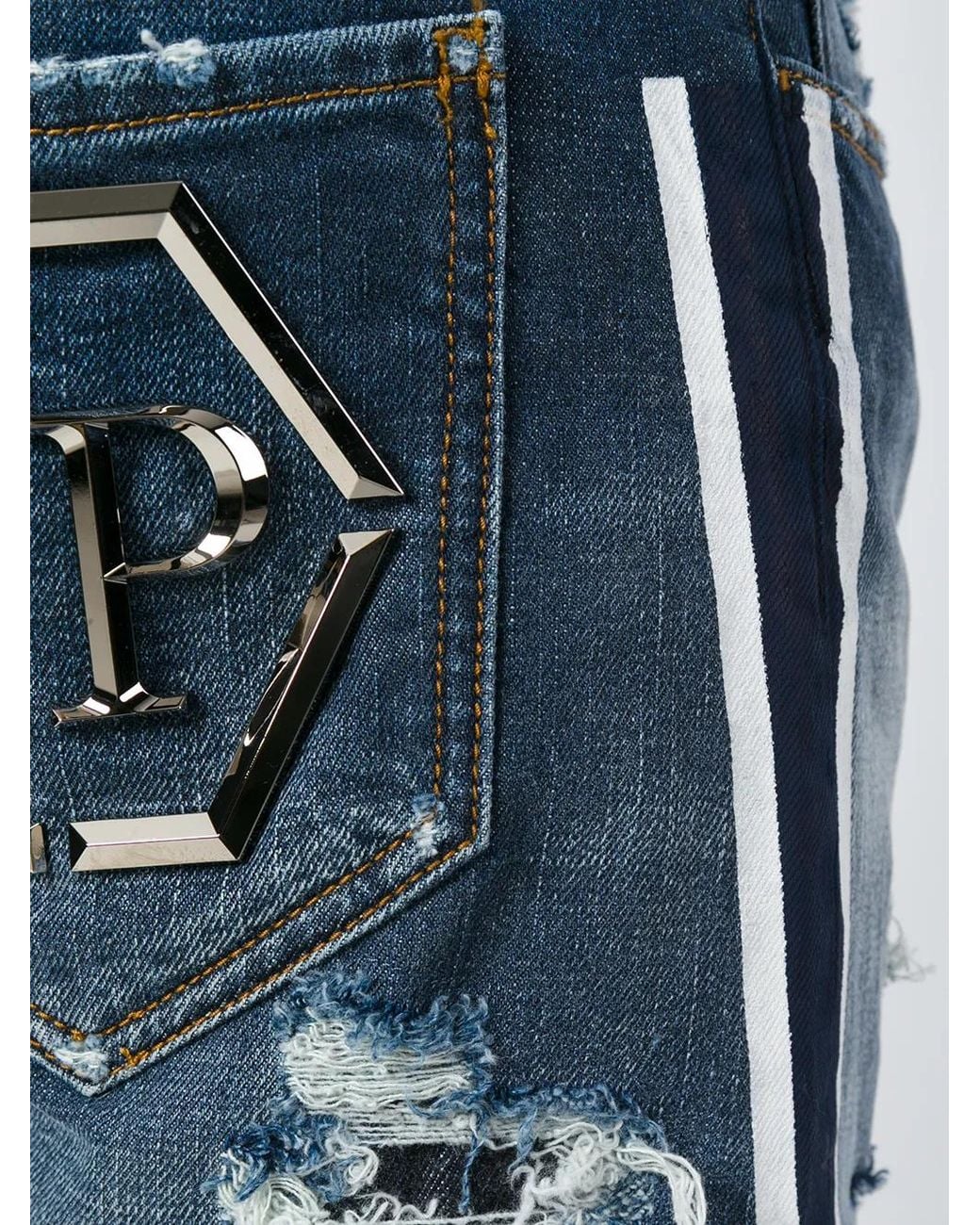 Jean Slim À Effet Usé Philipp Plein pour homme en coloris Blue