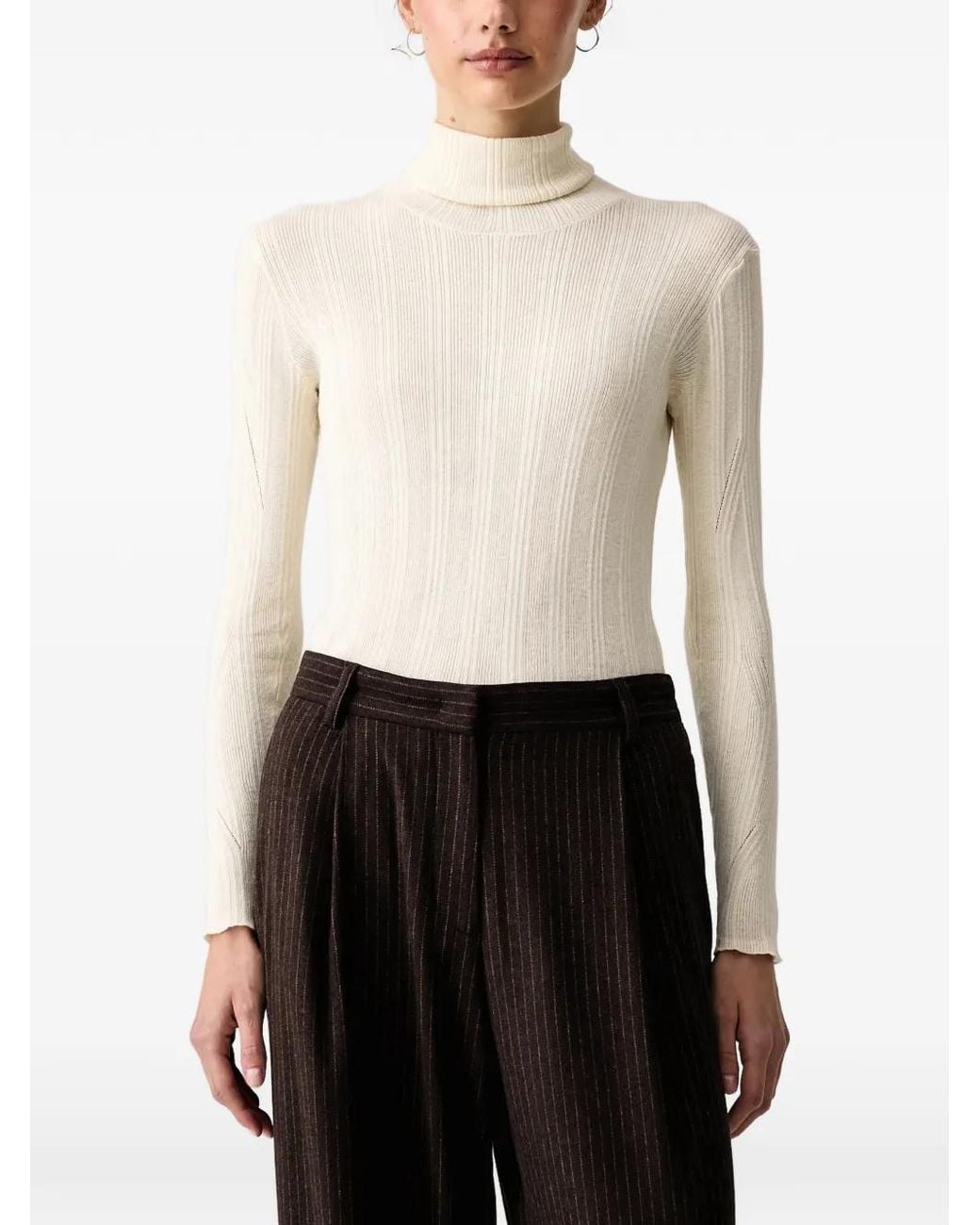 Sessun White Norte Ribbed-Knit Roll-Neck Sweater