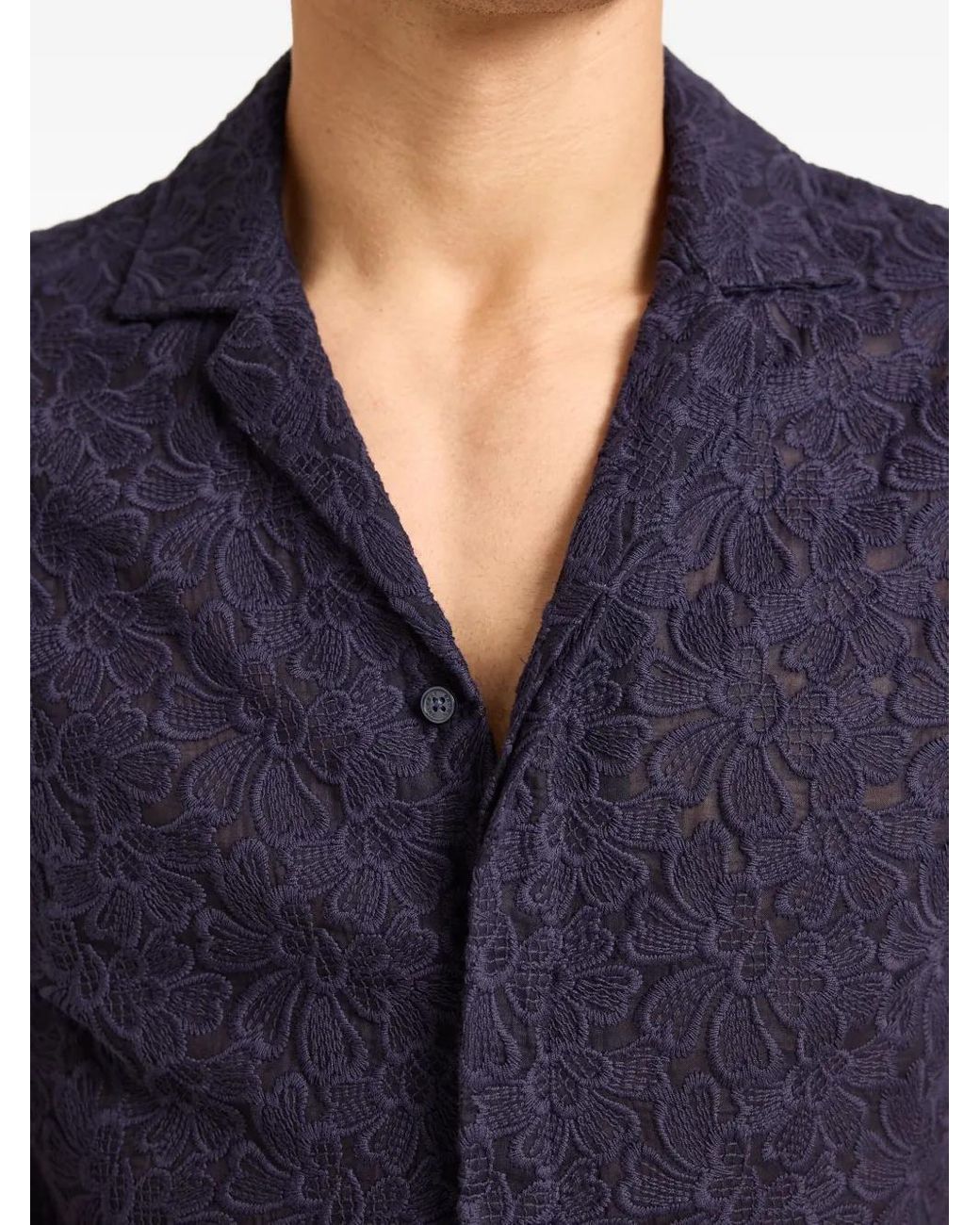 Orlebar Brown Blue Embroidered-Details Short-Sleeve Shirt for men