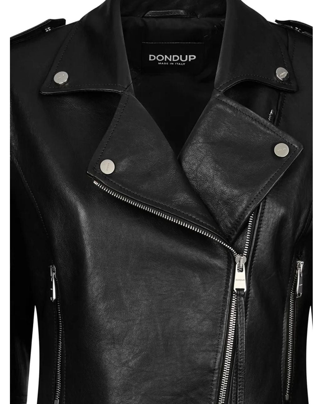 Dondup Black Asymmetric Zip Leather Jacket
