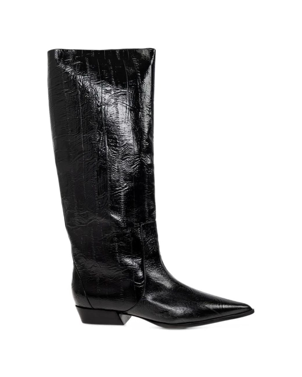 Black Suede Studio Black Aero Crocodile-Effect Leather Knee-High Boots