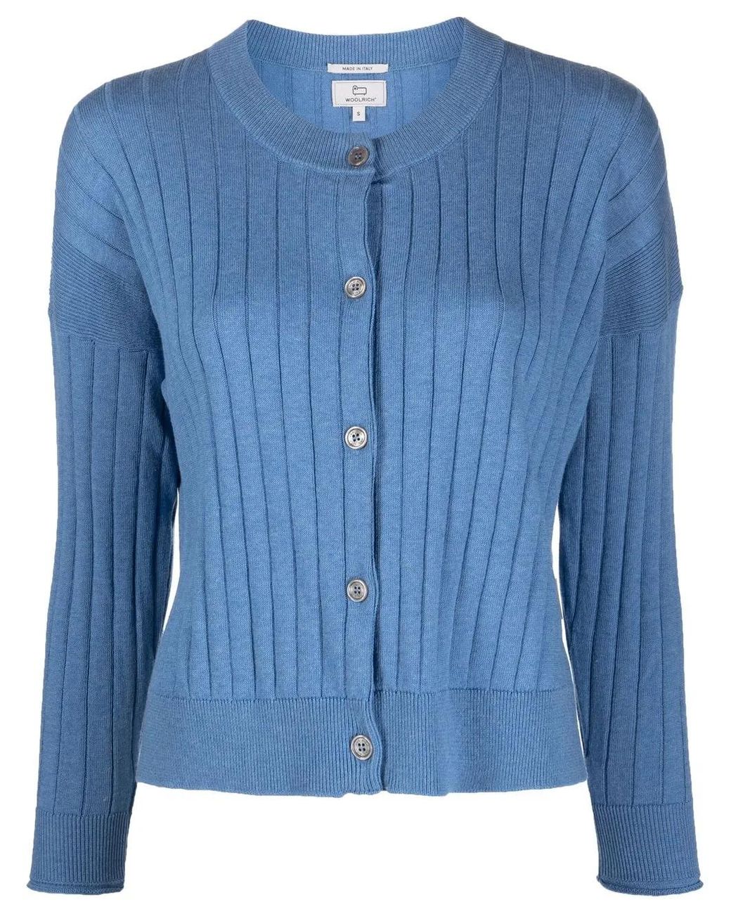Woolrich Blue Cotton Ribbed Cardigan