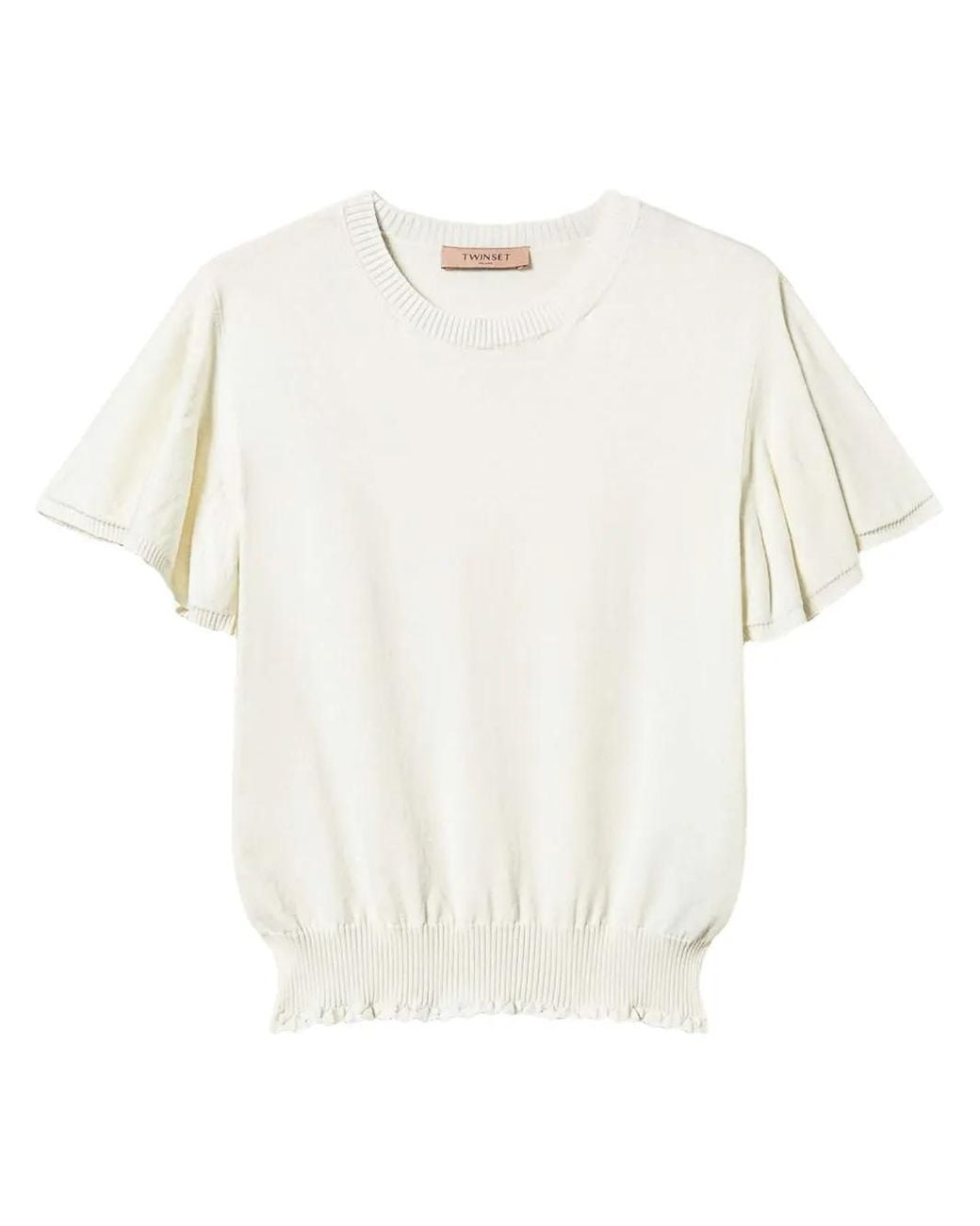 Twinset White T-Shirt En Maille À Ourlet Festonné