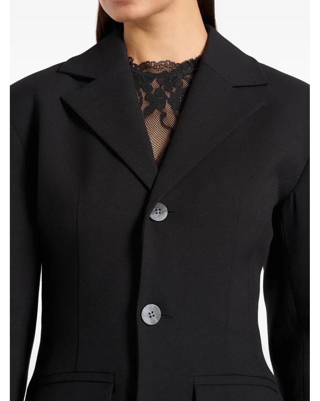 Manière De Voir Black Claire Wide Shoulder Cinch Waist Blazer