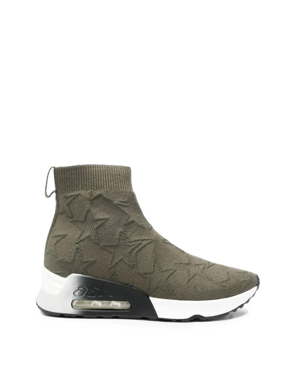 Ash Green Round-Toe Star-Knit Sneakers