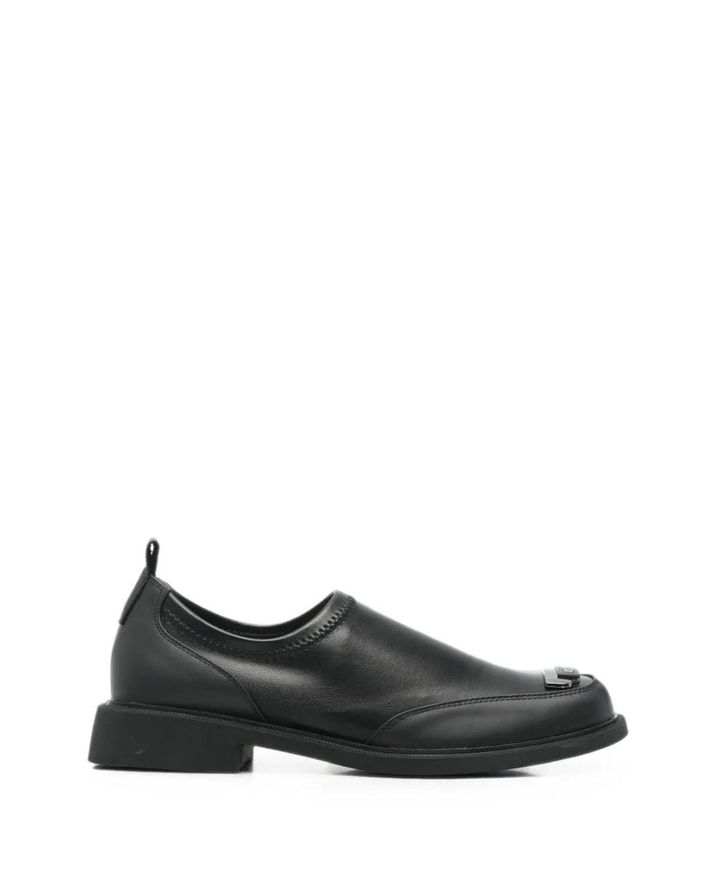 Linda Baumann Black Logo-Plaque Square-Toe Loafers