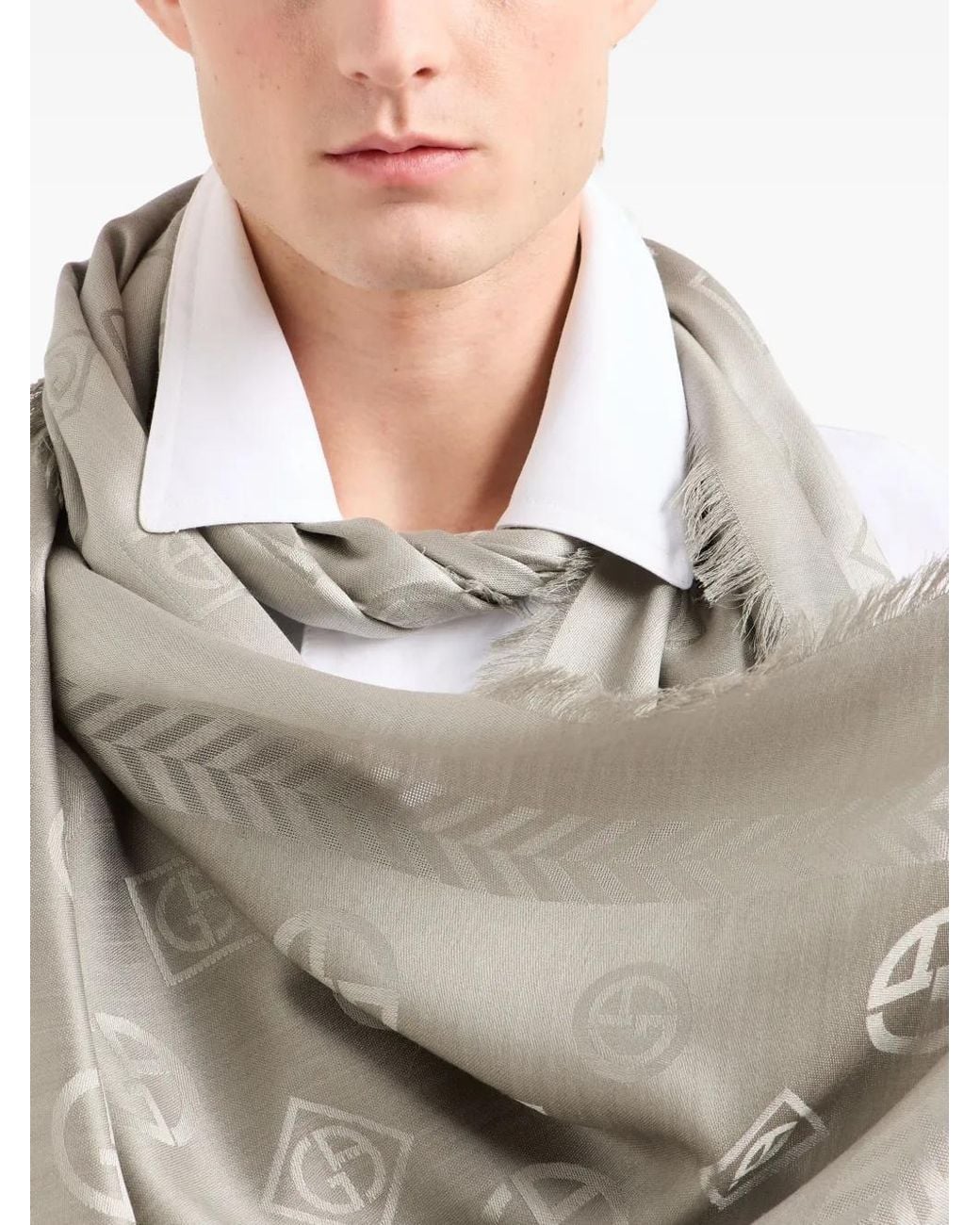 Giorgio Armani White Monogram Jacquard Virgin Wool And Silk Stole for men