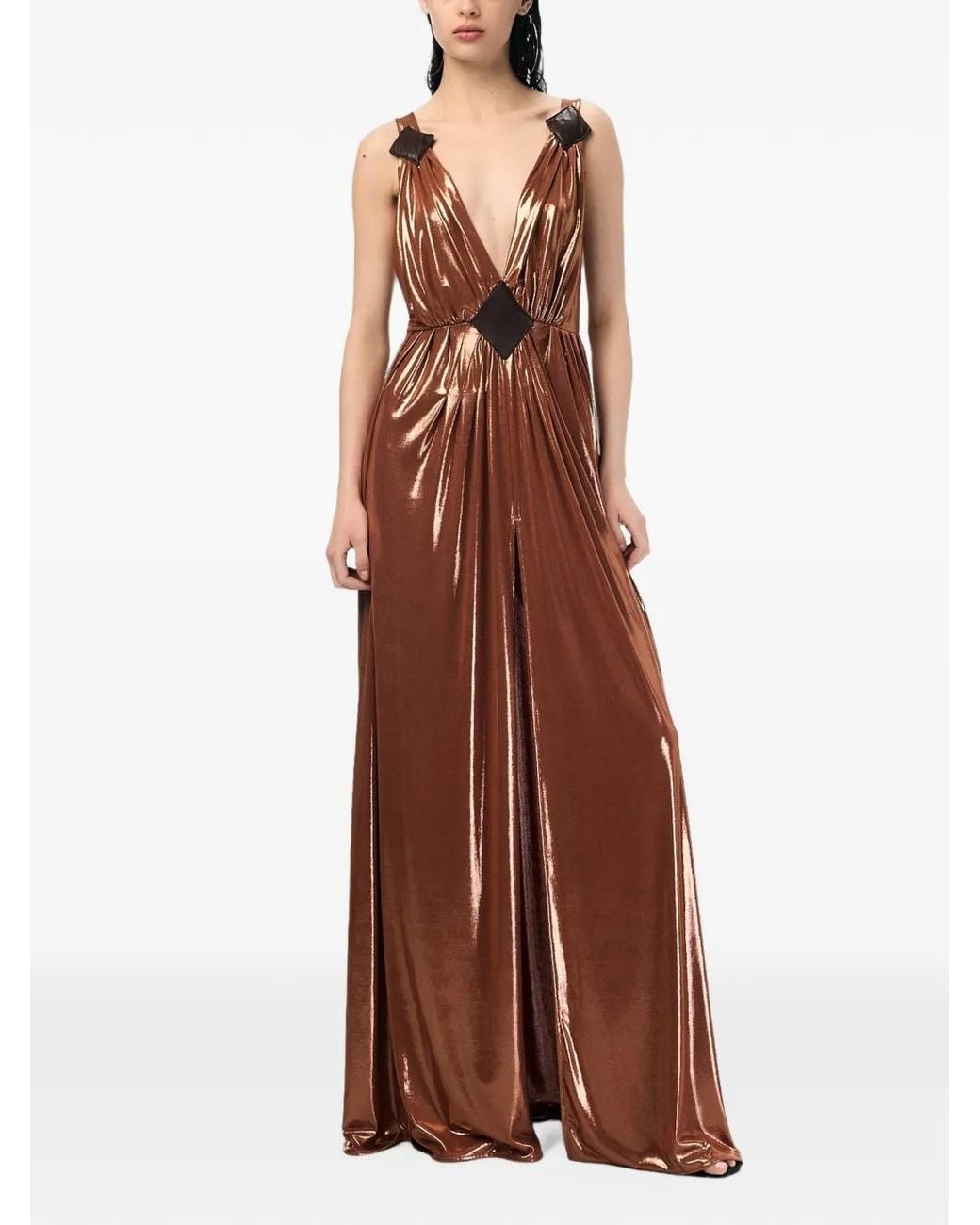 ANDRA ANDREESCU Brown Diamond Metallic-Finish Maxi Dress