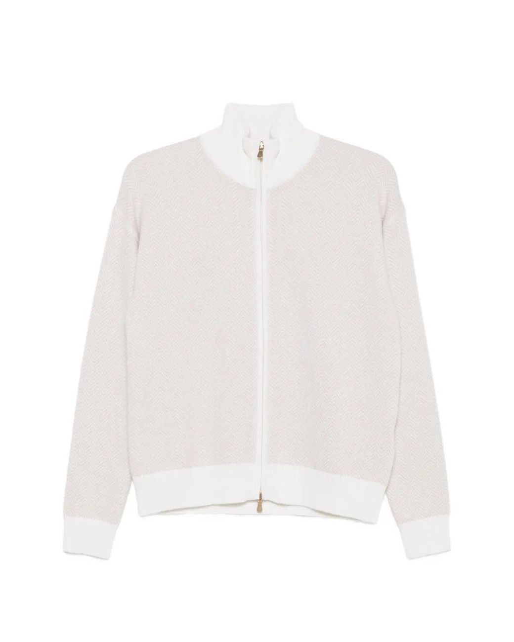 Eleventy White Cardigan Zippé En Maille À Chevrons
