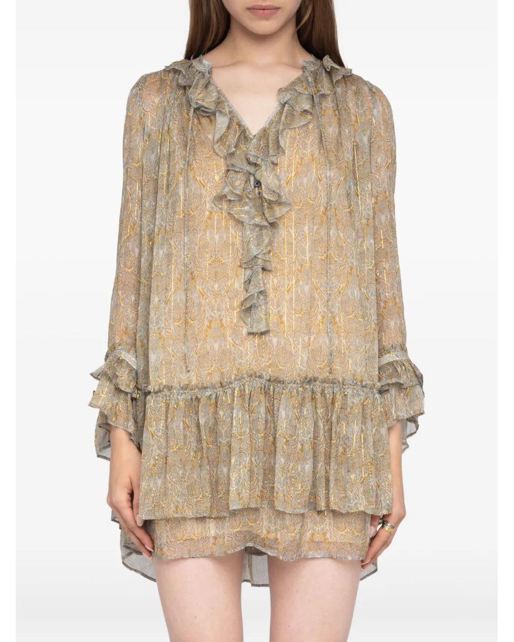 Zadig & Voltaire Natural Ralice Paisley Ruffled Mini Dress