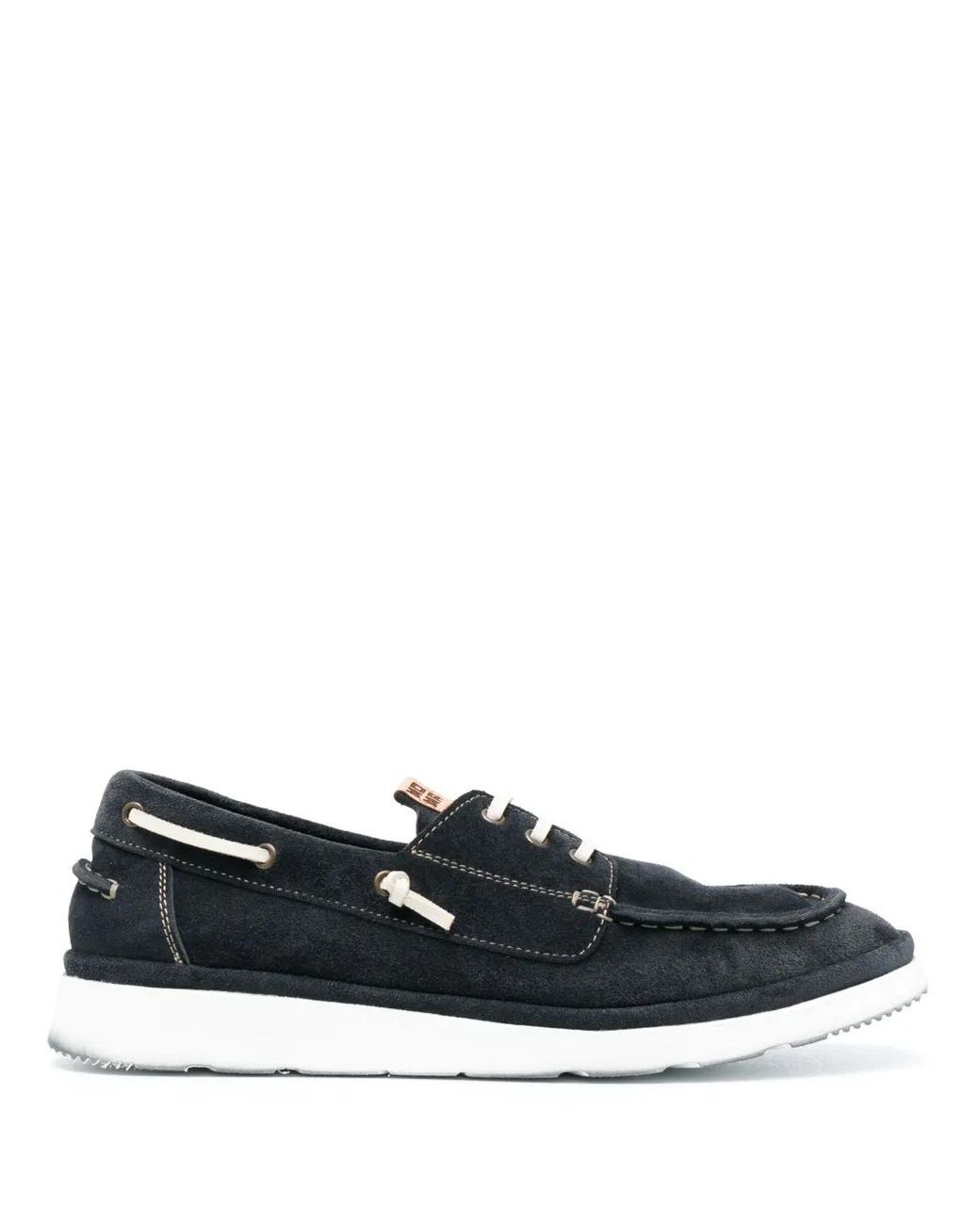 Moma Black Leather Boat Shoes for men