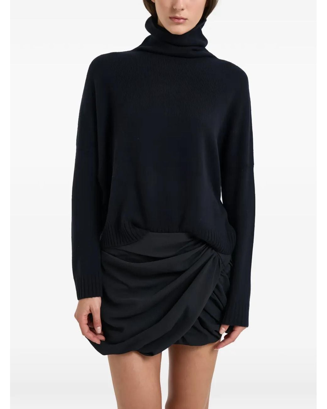 Kujten Black Tila Roll-Neck Drop-Shoulder Sweater