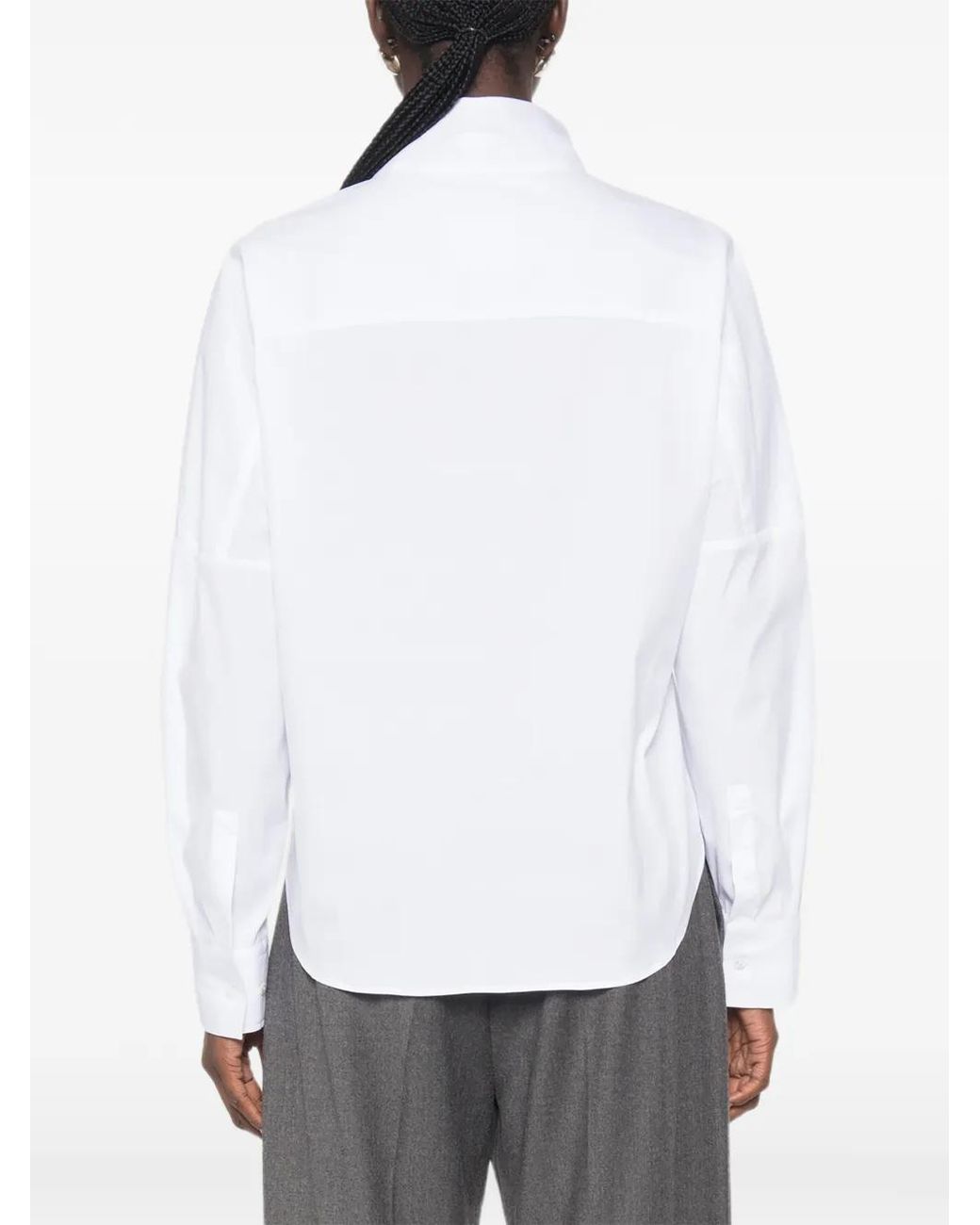 Xacus White Pussy-Bow Long-Sleeve Shirt