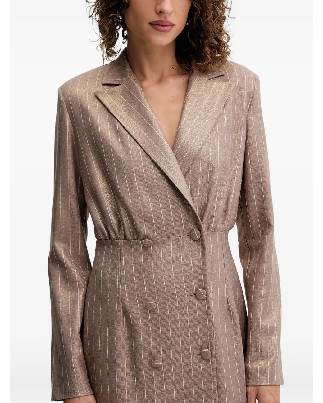 Fracomina Brown Doppelreihiges Kleid mit Nadelstreifen