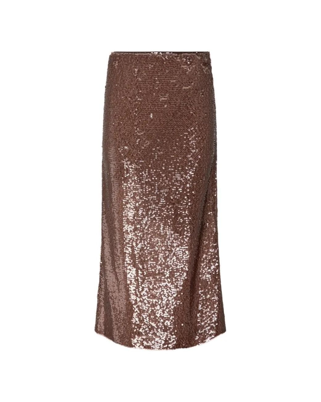 Gaelle Paris Brown Sequin-Embellished Midi Skirt