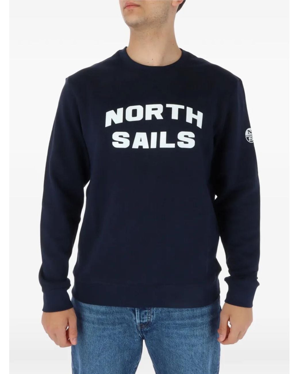 North Sails Blue Logo-Print Crew-Neck Sweater for men