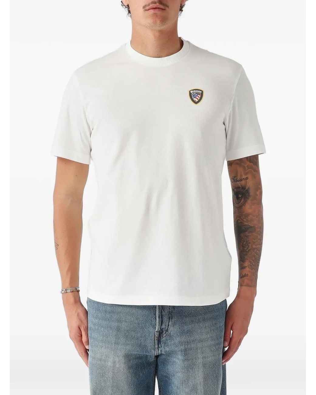 Blauer White Logo-Patch T-Shirt for men