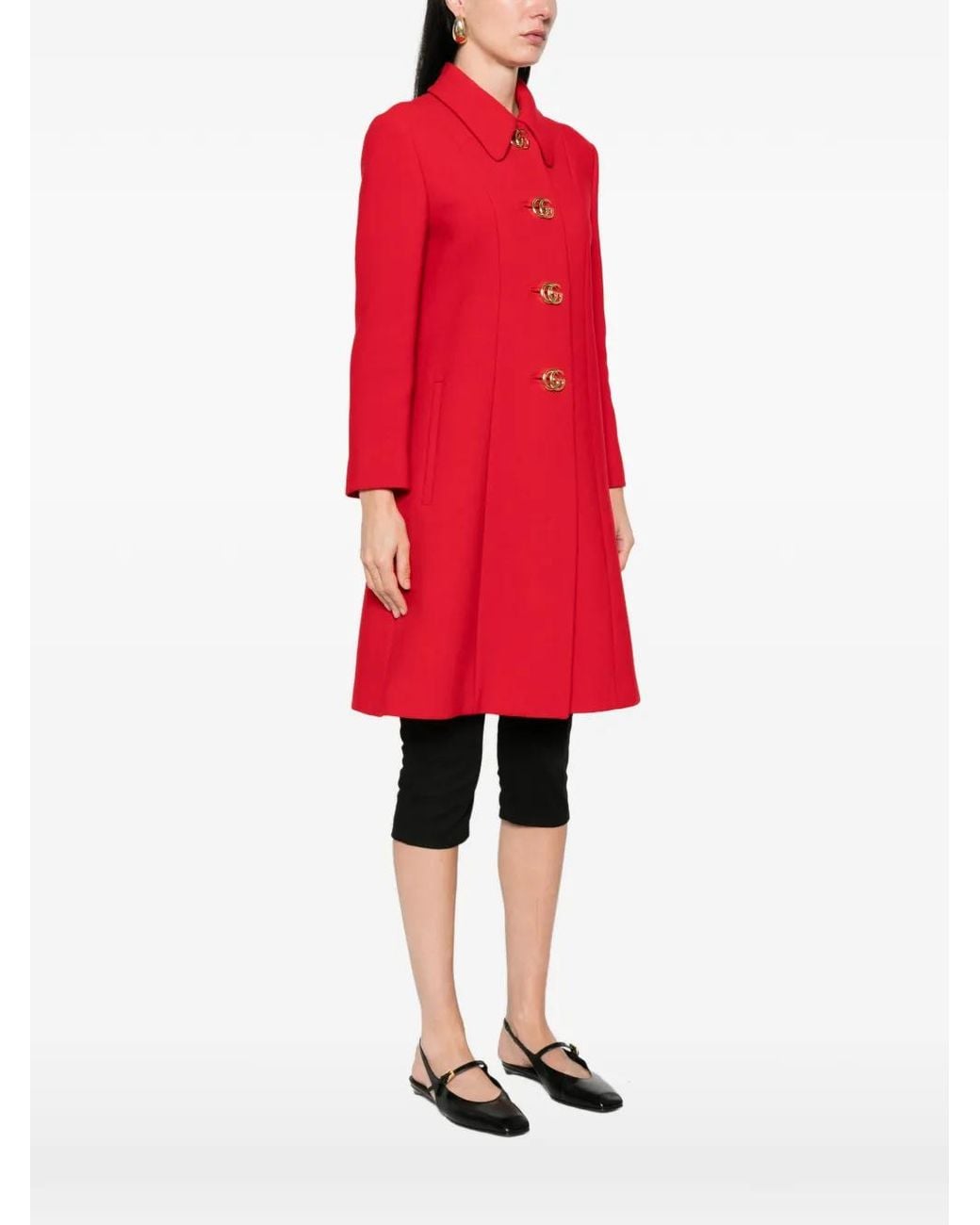 Gucci Red Wool Natté Coat With Double G Button