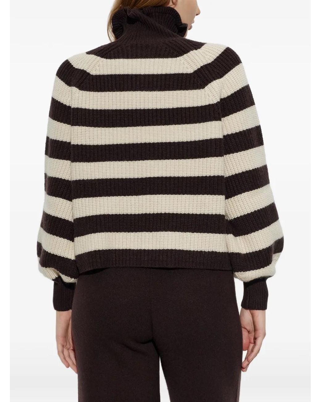 Max Mara Black Pontile Ruffled-Trim Striped Sweater