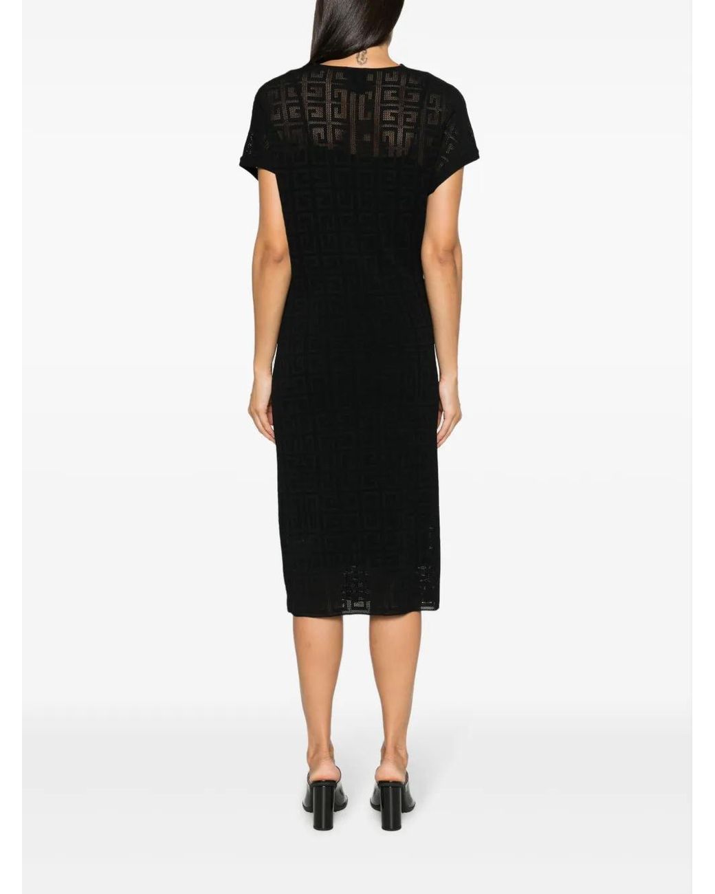 Givenchy Black 4G Jacquard Draped Midi Dress