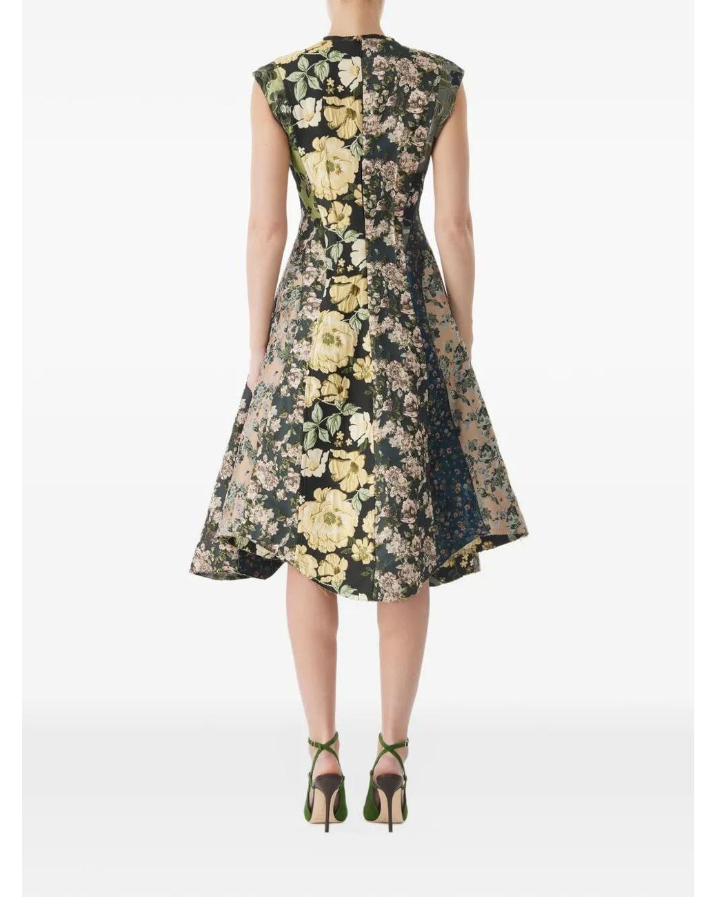 Jason Wu Green Mixed Floral-Jacquard Paneled Midi Dress