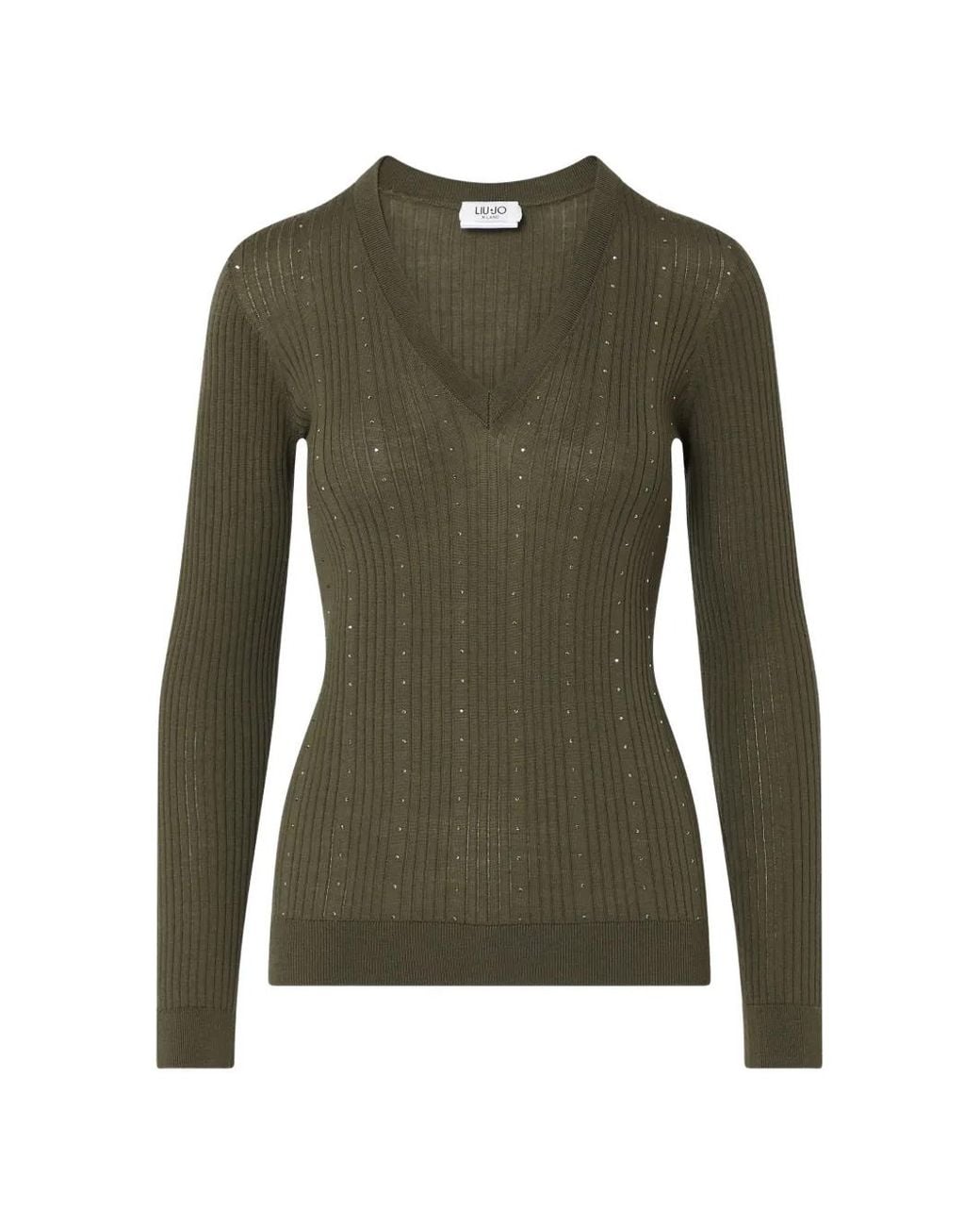 Liu Jo Green Wool Sweater With V-Neck