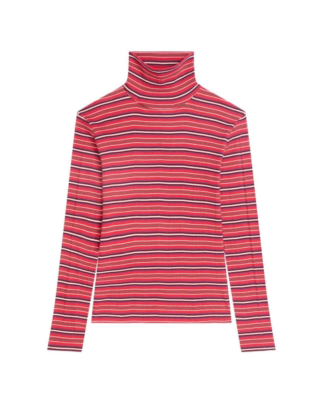 Dries Van Noten Red Ribbed Cotton Turtleneck T-Shirt