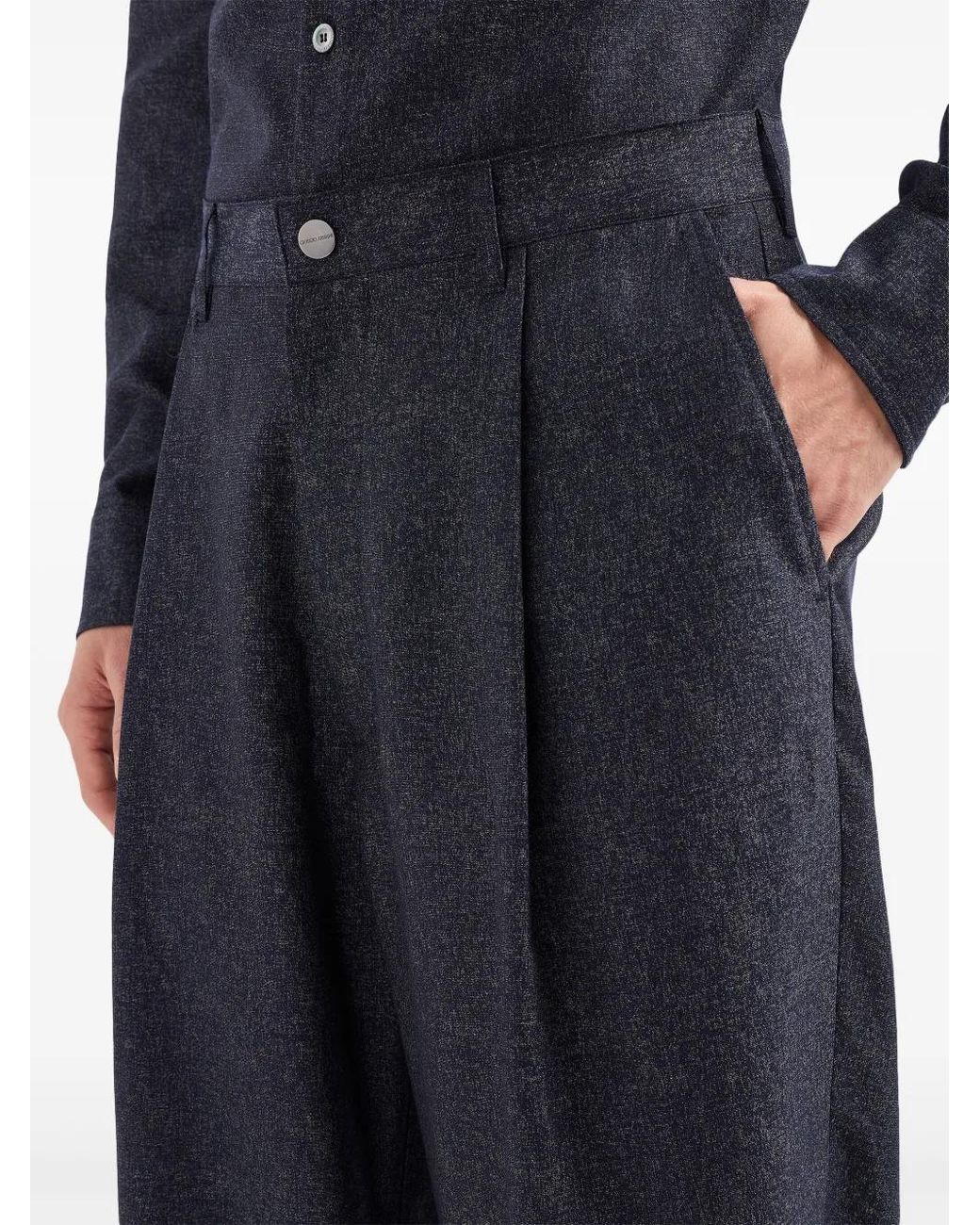 Giorgio Armani Blue Pleated Cropped Tapered Trousers for men
