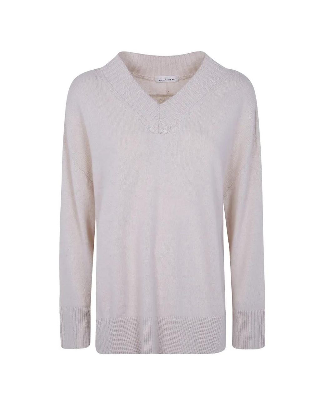 Liviana Conti Gray V-Neck Ribbed-Trim Sweater