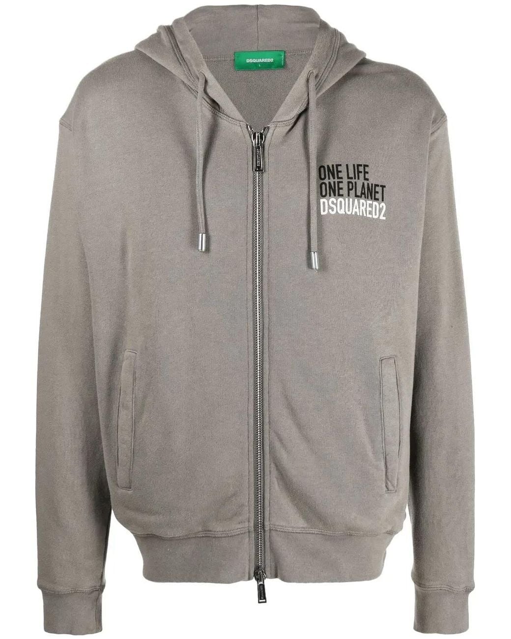 DSquared² Gray Logo Print Zip-Up Hoodie for men