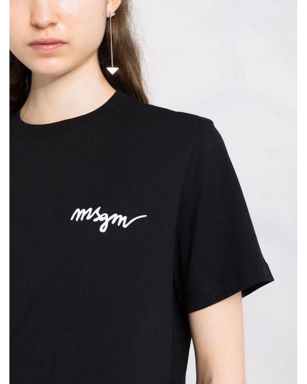 MSGM Black Logo-Embroidered Cotton T-Shirt Clothing