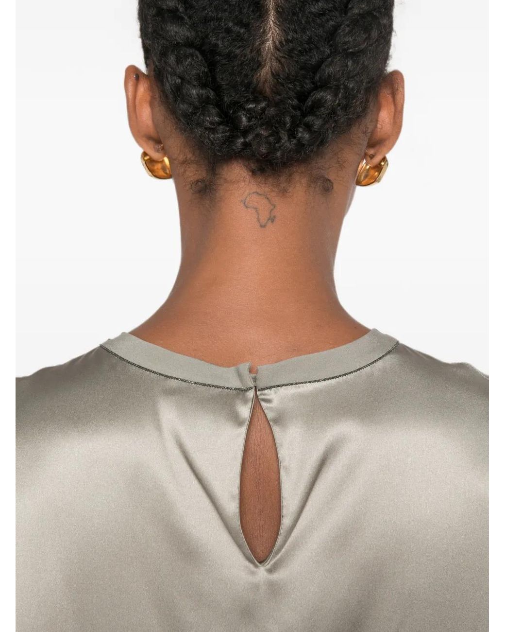 Brunello Cucinelli Natural Monili Satin Top