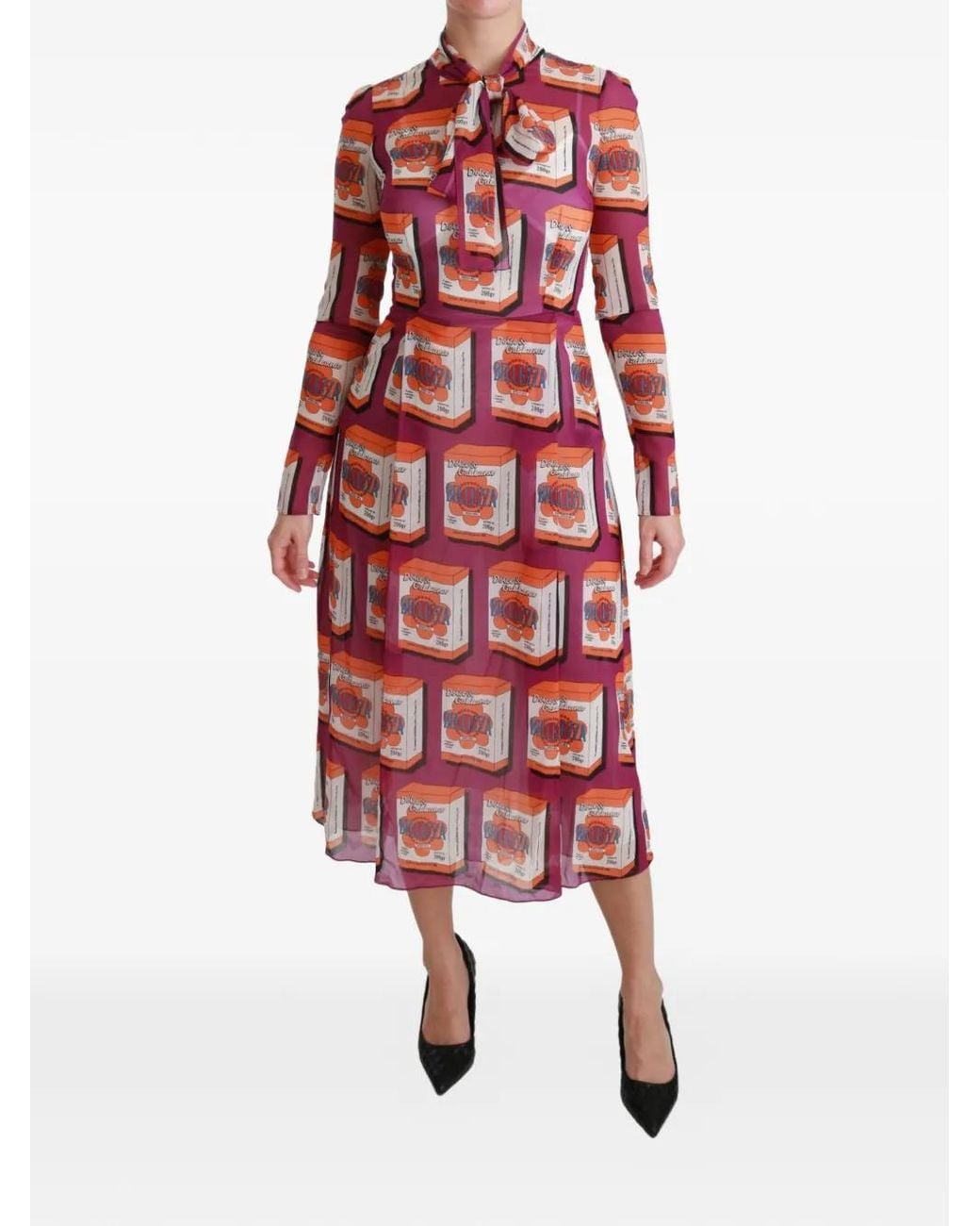 Dolce & Gabbana Red Bellezza-Print Silk Midi Dress
